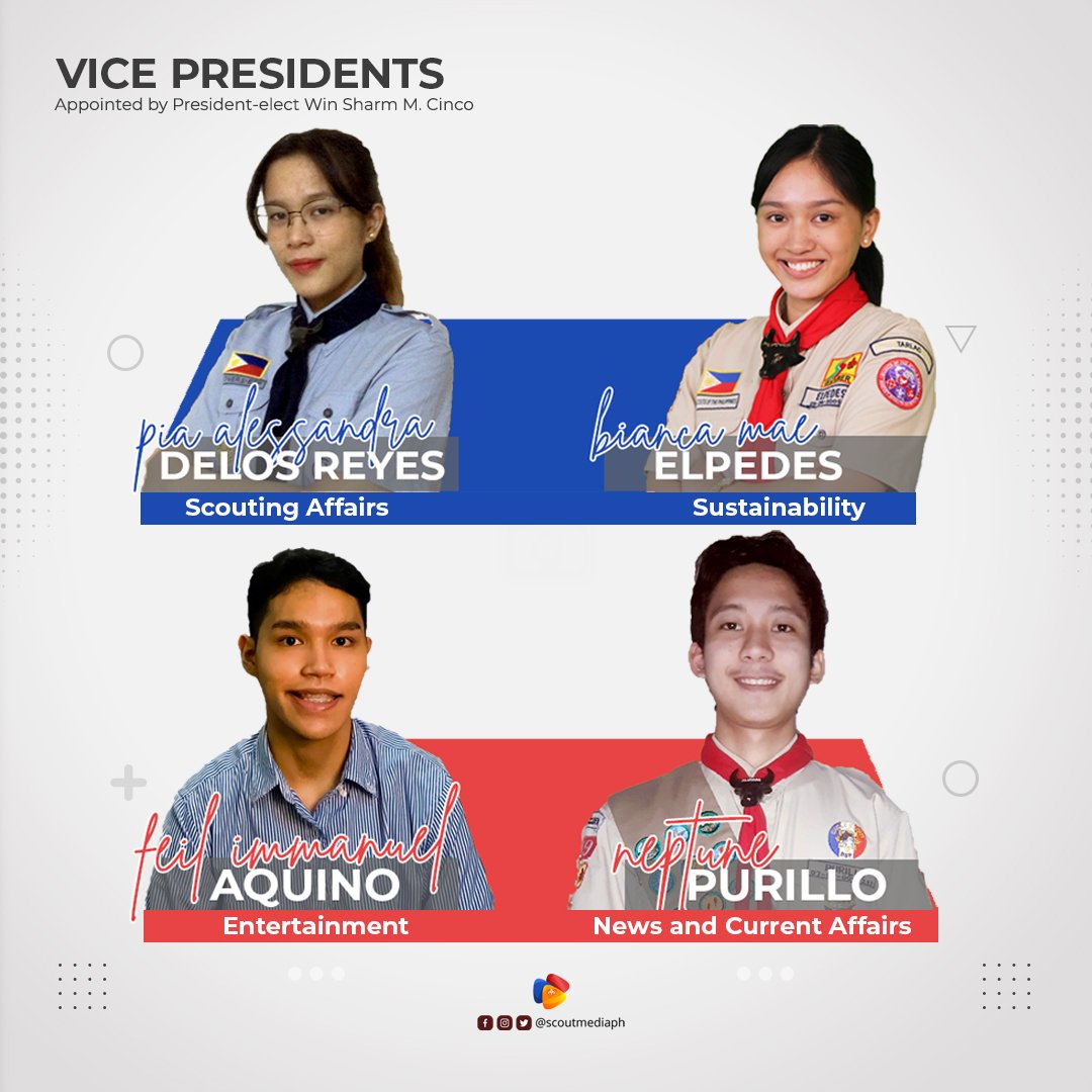 scoutmediaph's tweet photo. 𝐀𝐌𝐀𝐏𝐒 𝐞𝐥𝐞𝐜𝐭𝐬 𝐧𝐞𝐰 𝐬𝐞𝐭 𝐨𝐟 𝐨𝐟𝐟𝐢𝐜𝐞𝐫𝐬—𝐂𝐈𝐍𝐂𝐎 𝐈𝐒 𝐓𝐇𝐄 𝐍𝐄𝐖 𝐏𝐑𝐄𝐒𝐈𝐃𝐄𝐍𝐓
Read full story here: https://t.co/D4lAwqglLY
#WinNaWin #AMAPSElection2021 #ScoutMediaPH https://t.co/cppy1pwthP