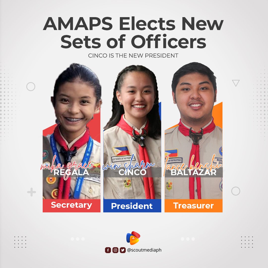 scoutmediaph's tweet photo. 𝐀𝐌𝐀𝐏𝐒 𝐞𝐥𝐞𝐜𝐭𝐬 𝐧𝐞𝐰 𝐬𝐞𝐭 𝐨𝐟 𝐨𝐟𝐟𝐢𝐜𝐞𝐫𝐬—𝐂𝐈𝐍𝐂𝐎 𝐈𝐒 𝐓𝐇𝐄 𝐍𝐄𝐖 𝐏𝐑𝐄𝐒𝐈𝐃𝐄𝐍𝐓
Read full story here: https://t.co/D4lAwqglLY
#WinNaWin #AMAPSElection2021 #ScoutMediaPH https://t.co/cppy1pwthP