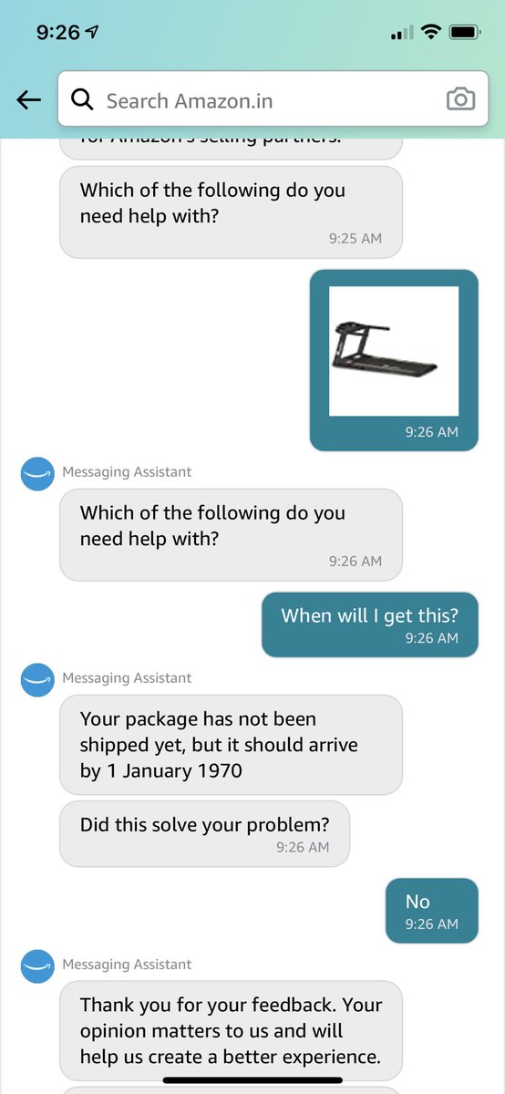 md_2009's tweet photo. @amazonIN , look at the date mentioned below by your chatbot. I hope you are not sending me a time machine 😊😊 https://t.co/H1uhGiCGYr