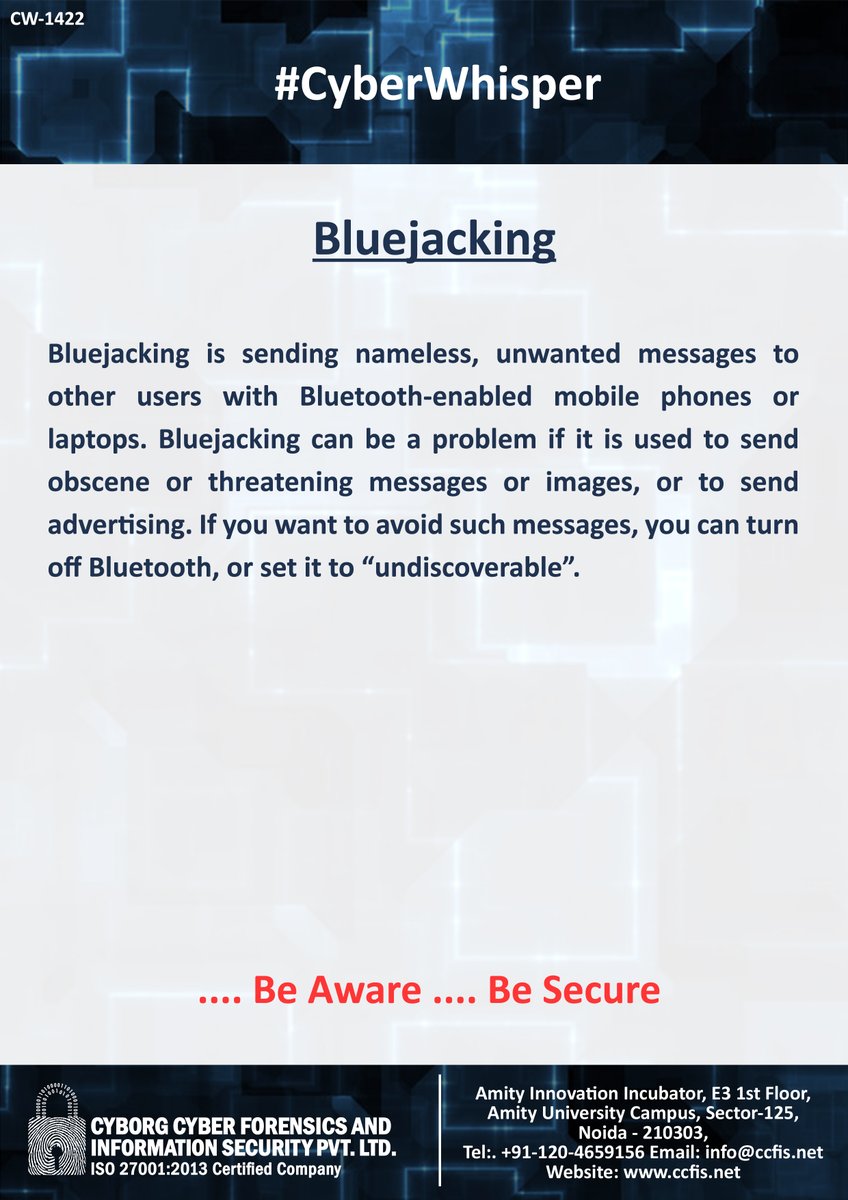 ccfis's tweet photo. #CyberWhisper #CyberSecurity #Bluejacking https://t.co/djIJnaXf3b