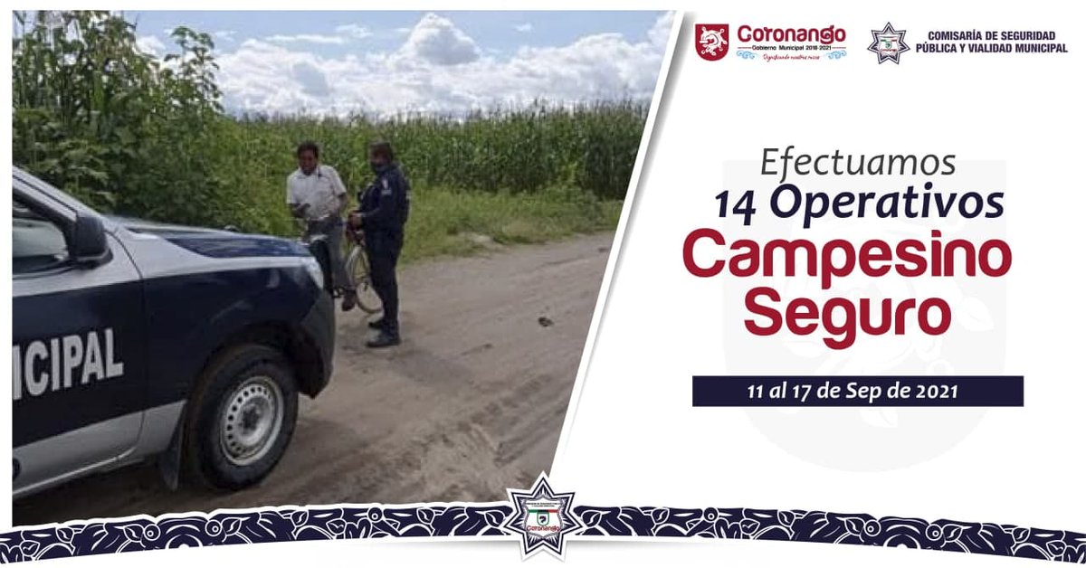 Comis_Coronango's tweet photo. Cuidamos cada rincón del municipio, por ello en #Coronango se llevaron a cabo 14 operativos Campesino Seguro.

#PrimeroTuSeguridad https://t.co/zcSKs15Win