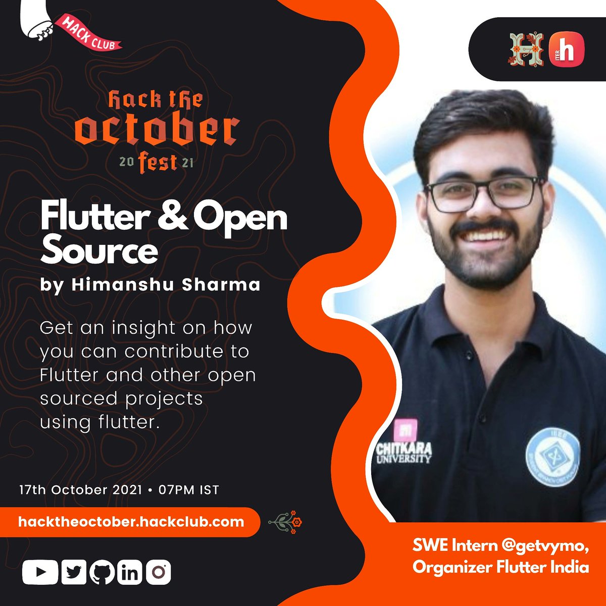 hackclubiter's tweet image. We are excited to have Himanshu Sharma (@_SharmaHimanshu) with us who will be guiding you on how to get started with Flutter & Open Source, and share his experience.
Register for the event now: hacktheoctober.hackclub.com/register
#hackclubiter #hactoberfest #flutter
@HackClubApac #hackclub