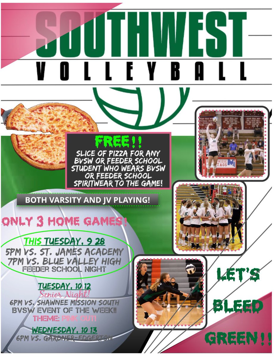 Come support our volleyball teams this Tuesday!  Games are at 5 and 7pm!