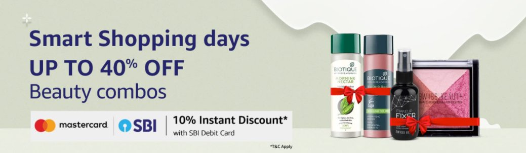 egadgetsinfo's tweet photo. Smart Shopping Days @ Amazon - Up to 40% Off Beauty Combos

https://t.co/R9ZDcezYjs

#India #Amazon #beauty #beautyproducts #skincare #skinproducts #bath #fragrances https://t.co/ewJHuaOy9D