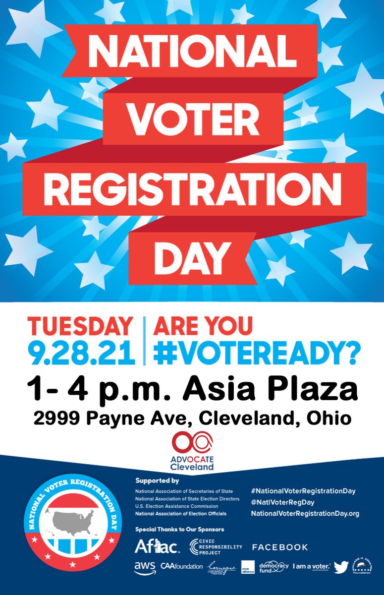 OCACleveland's tweet photo. Visit us 9/27 & 9/28 at 1 p.m. at Asia Plaza in #AsiatownCLE to check/update/register to vote!
#ClevelandVotes
#JoyInDemocracy
#ACEnetwork
#ACEtheVote
#VoteReady
#NationalVoterRegistrationDay
#WhenWeAllVote
#NVRD https://t.co/TtrnKQwtCF
