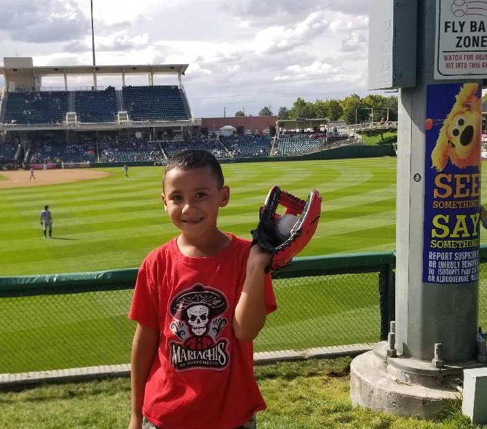 bubbasax's tweet photo. Thanks @ABQTopes and Wynton Bernard #7 for throwing the ball to my favorite boy today. #memories #baseball #flyballzone #bermsection #GoTopes #Albuquerque #goodtimes #orbit https://t.co/8lzRK6LVdd