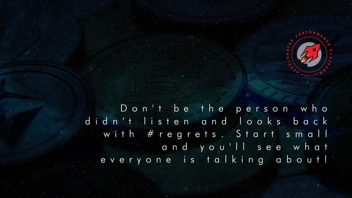 APPcrypto_'s tweet photo. Don't be the person who didn't listen and looks back with #regrets. Start small and you'll see what everyone is talking about! https://t.co/XrjglQDdJd
