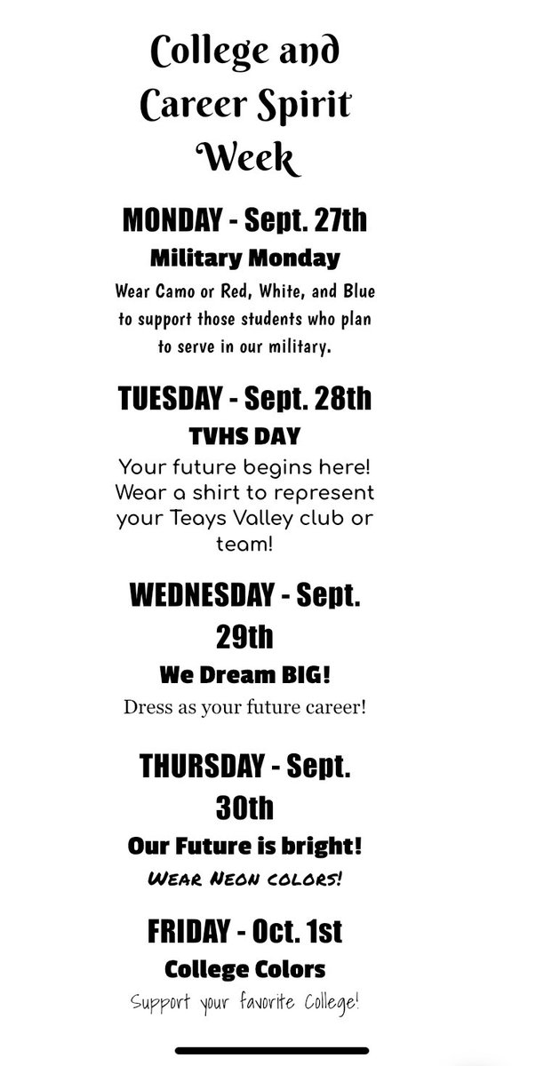 CouncilTvhs's tweet photo. Keep that school spirit going this week for College &amp; Career Week! https://t.co/B1t4P7HazG