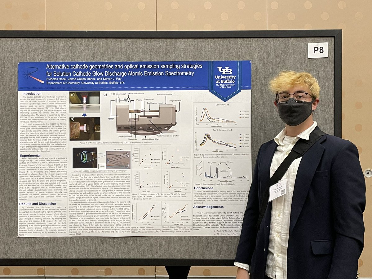 Ray lab member Nick Hazel (<a href="/NicholasHazel7/">Nicholas Hazel</a>) is presenting his poster on optical emission sampling strategies for the SCGD at the SAS student poster section! #SciX2021 #SAS