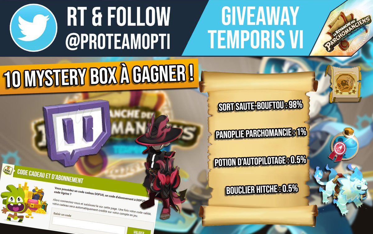 ProTeamOpti's tweet photo. ✨GIVEAWAY TEMPORIS VI✨

Pour participer : RT + Follow @ProTeamOpti🔁✅

10 Mystery Box à Gagner = 10 Gagnants🎁 

En commun :

- Le sort saute-bouftou

En rare :

- Panoplie Parchomancie
- Potion d'autopilotage
- Un Bouclier Hitche

TÀS le 30/09/2021🎟️

Bonne chance à tous !🍀 https://t.co/N6kkmKtMLB