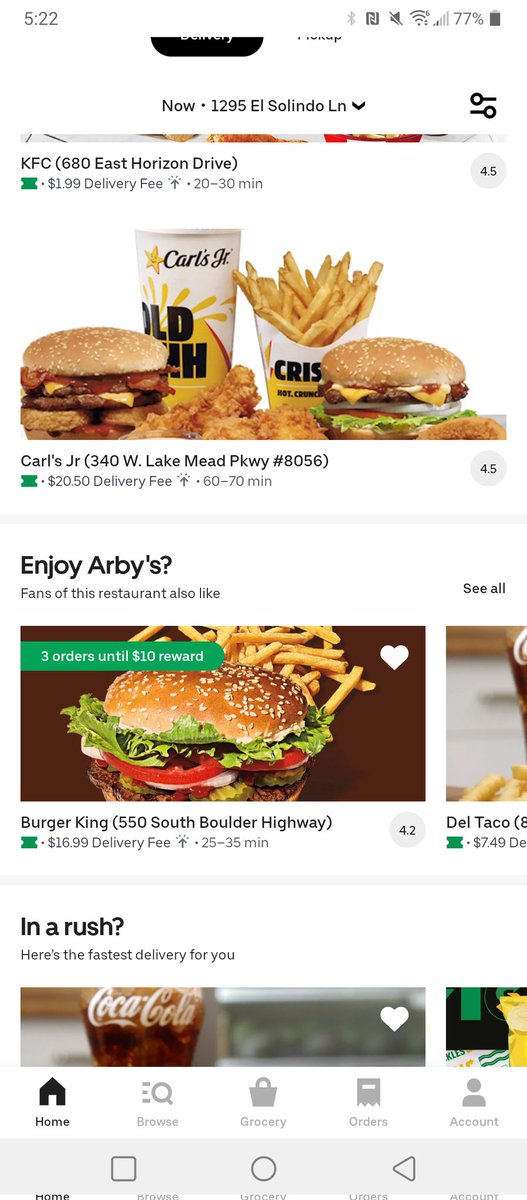 ScreamsKyle's tweet photo. @UberEats This is disgusting charging these delivery fees for restaurants within 5 miles. Even at dinner time. https://t.co/mDLo4vcFRe