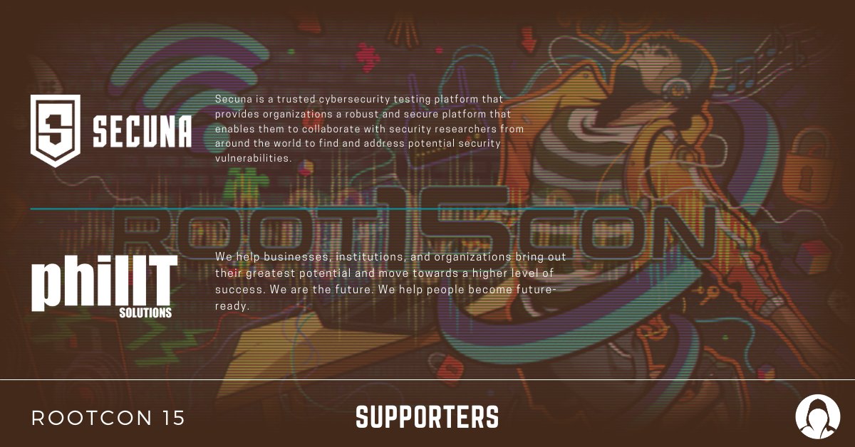 rootconorg's tweet photo. Secuna and PhilIT Solutions as RC 15 Supporters!
#rootcon #rc15 #rootcon15 #sponsors https://t.co/urTzKQATai