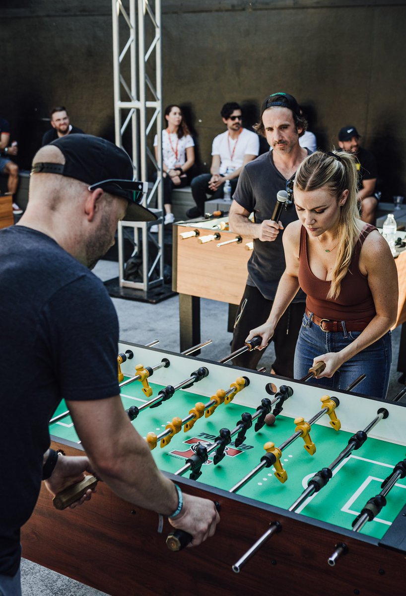 MoontowerComedy's tweet photo. It went DOWN yesterday as fans took on their favorite comics in Moontower’s first ever Wrists of Fury foosball tournament 🏆 Having @VoodooDoughnut around made getting your ass kicked by @KelseyCook just that much sweeter 🍩 

📸: @rachelparkerpix https://t.co/1GCTwb62ep