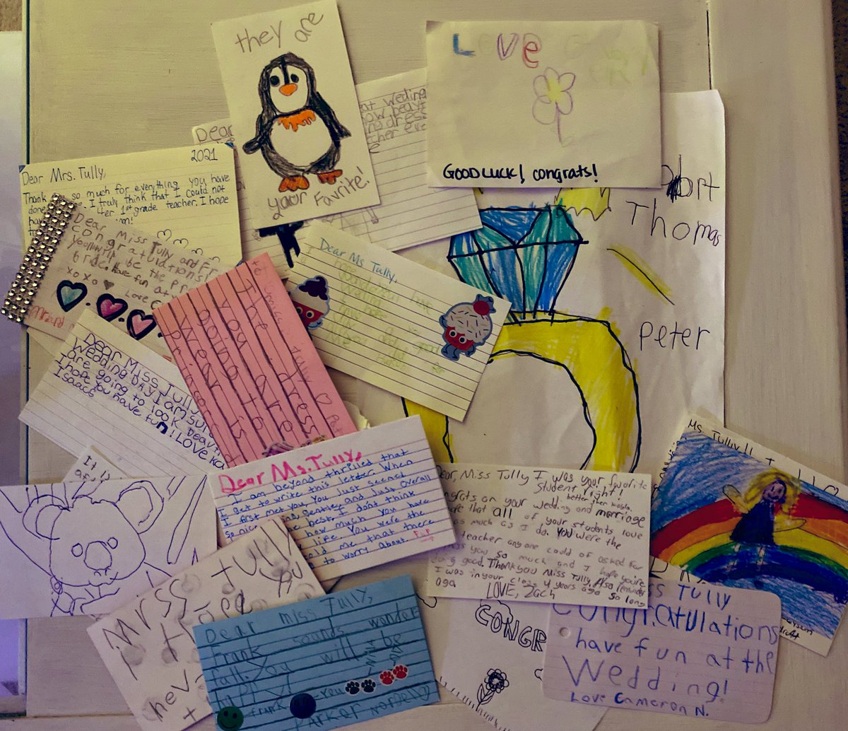 MissTully4's tweet photo. The most wonderful surprise at my bridal shower, sweet notes from my former first graders throughout the years! These amazing kids added so much extra love to an amazing day! https://t.co/XI36Q3GJEv