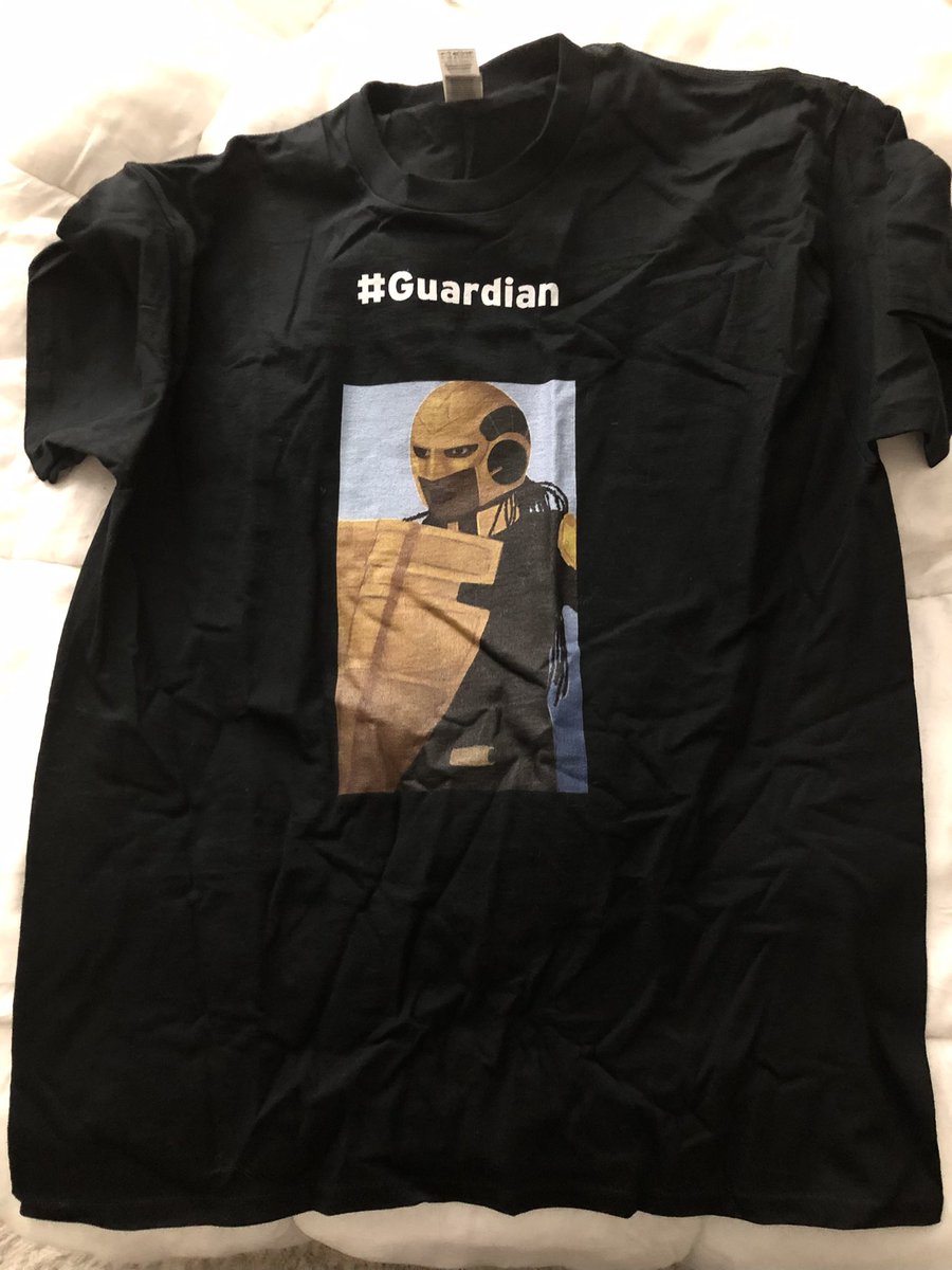 leighlew3's tweet photo. Shout out and big thanks to @JacksonBrittsny for sweetly offering and sending me this dope custom #Guardian tee. I love it! And apparently so does Poe, who already rolled around on the back in an attempt to claim it as his before I could even put it on. 🙃😂 #CatHairDontCare https://t.co/FivBSfmN9j
