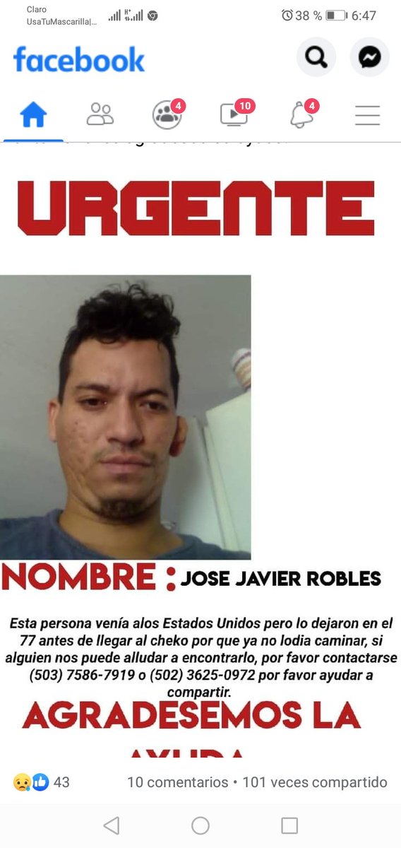 Nesecitamos que si alguien sabe del paradero de este muchacho por favor avisar a los numeros que aparecen en pantalla  gracias de ante manos