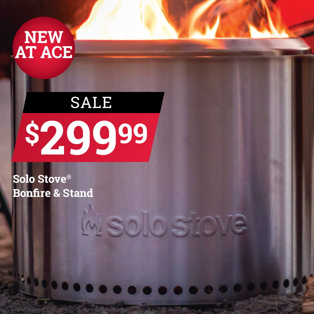 KapAceHardware's tweet photo. New at Ace – gather round the fire without all the smoke with the Solo Stove® Bonfire and stand featuring a Signature 360º Airflow DesignTM. On sale for $299.99 . *Offer valid at participating locations Sept. 1 – 30. #MyLocalAce https://t.co/L387Td8iDO