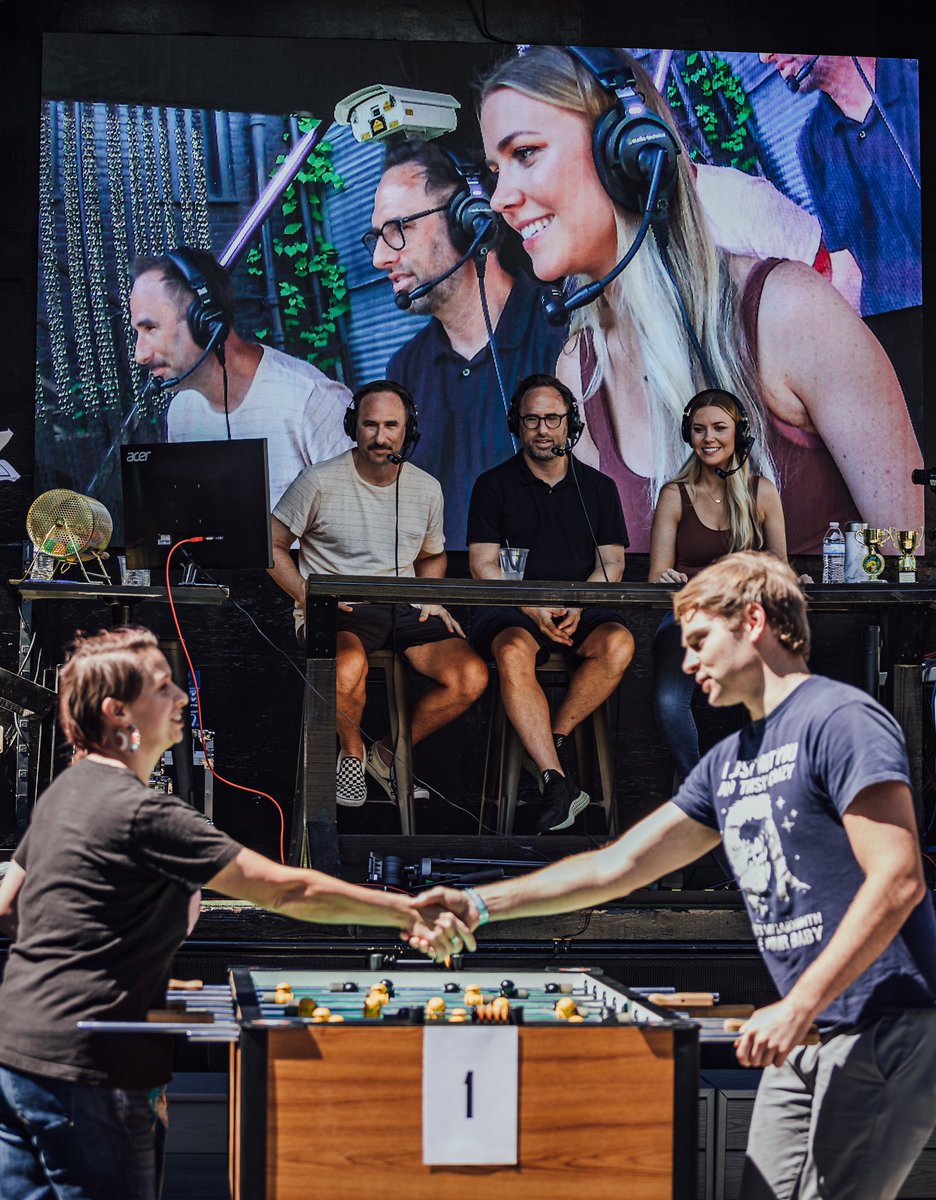 SklarBrothers's tweet photo. This is what foosball glory looks like.  From the booth.  @KelseyCook providing the color as we made the call.  @hunterduncan212 with the sportsmanship. https://t.co/s9LDHCwwqY