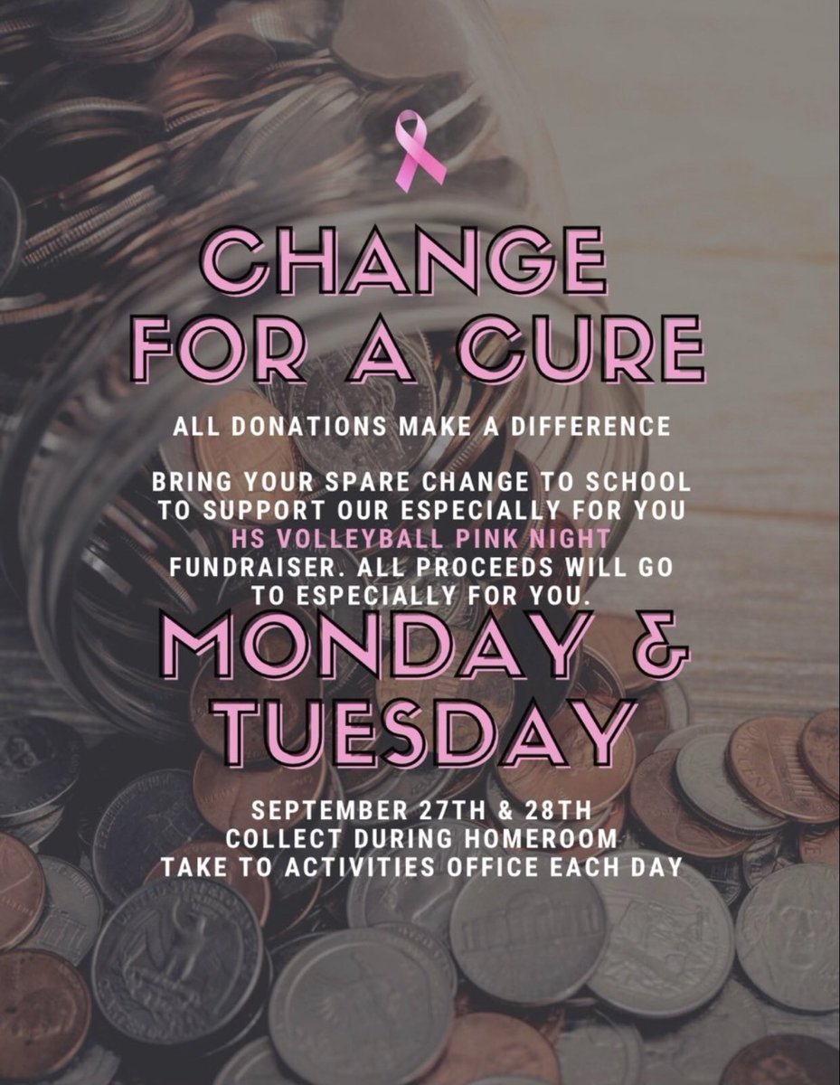 Two more days until our annual pink night! On Monday &amp; Tuesday we will be collecting change during home rooms to donate to the Especially for You Foundation. Bring some change to help raise funds for a great cause!  <a href="/CPUActivities/">CPU Activities</a> <a href="/CPUSchools/">CPU Schools</a>