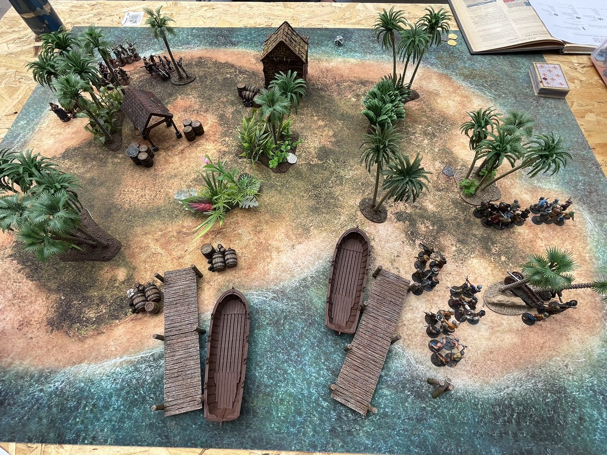 LordofTeeth's tweet photo. It was great to get out the Brethren of the Coast for a fight with the English Buccaneers over Rum Island #bloodandplunder @FirelockGames @PlaymatsE https://t.co/notkUKSuCF