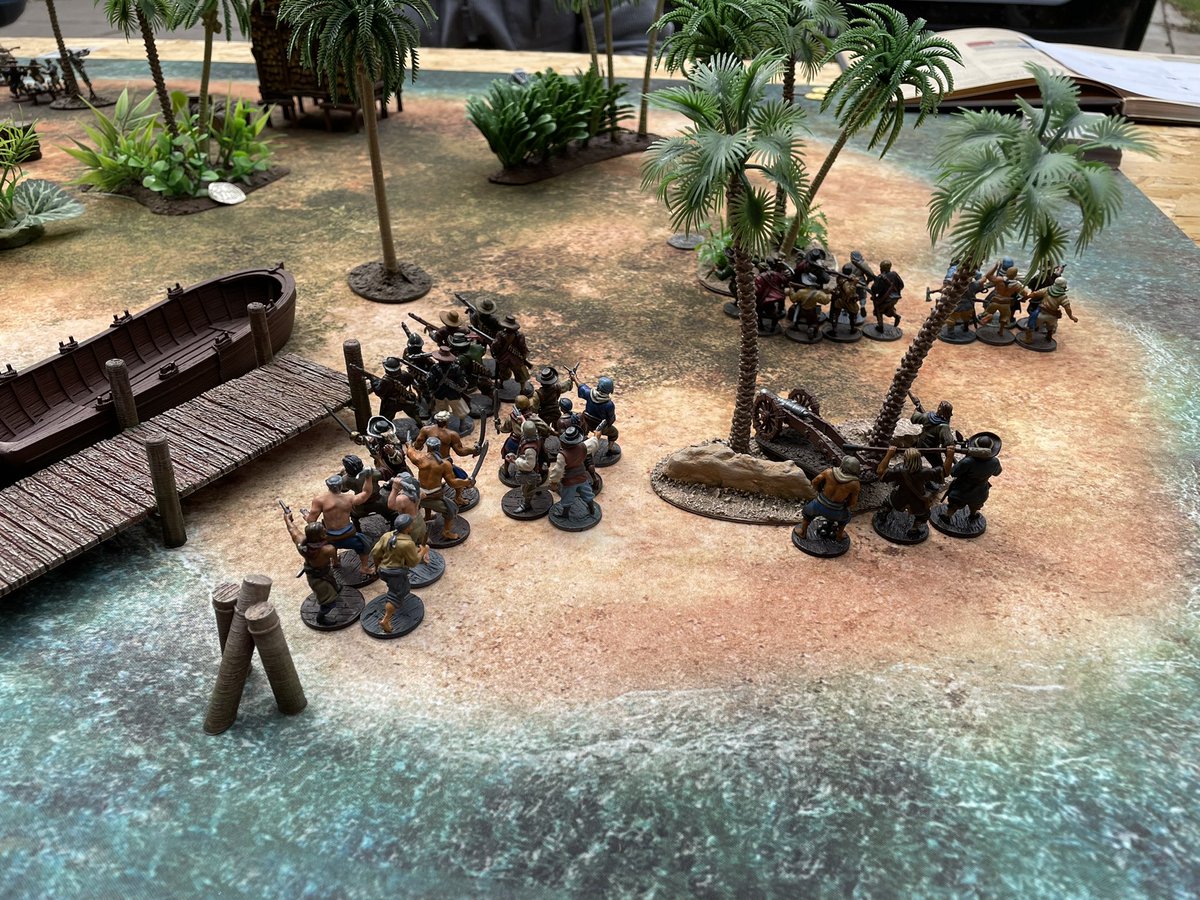 LordofTeeth's tweet photo. It was great to get out the Brethren of the Coast for a fight with the English Buccaneers over Rum Island #bloodandplunder @FirelockGames @PlaymatsE https://t.co/notkUKSuCF