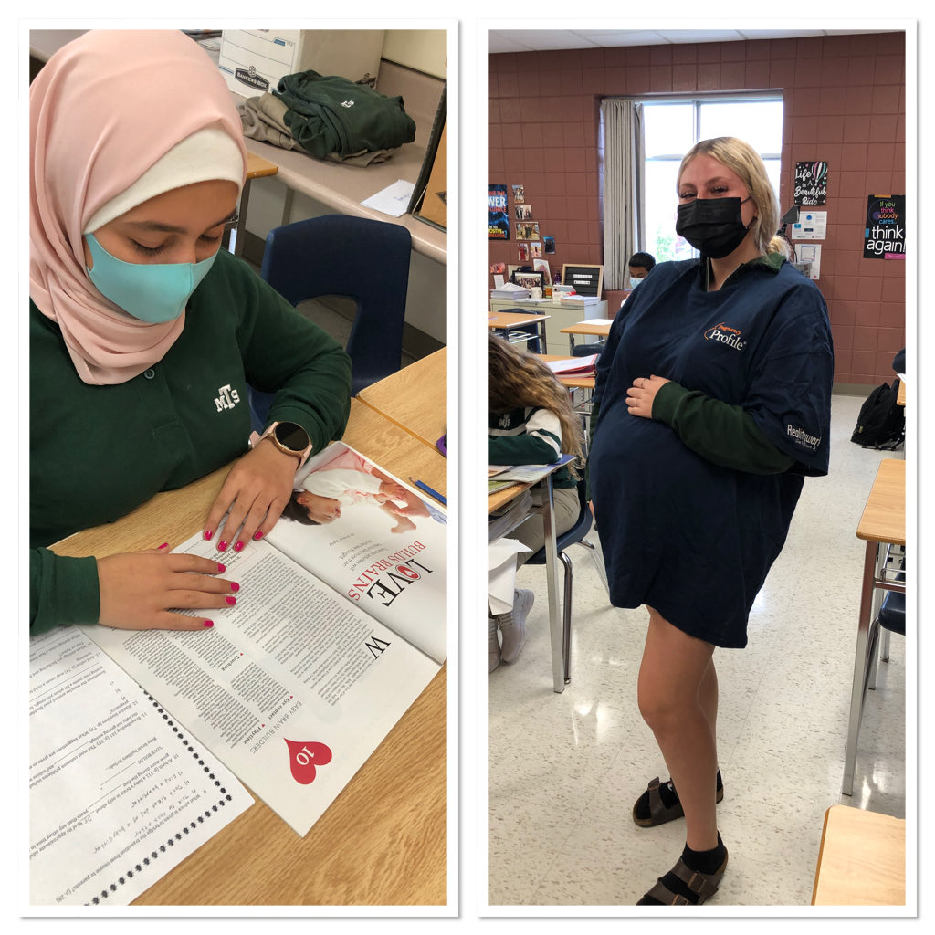 JennONeill3's tweet photo. Ms McManus-Lee’s parenting class has students trying out the ‘Parenting Profile’ fake baby belly and researching everything ’newborn’! https://t.co/sxoNzAHmWr