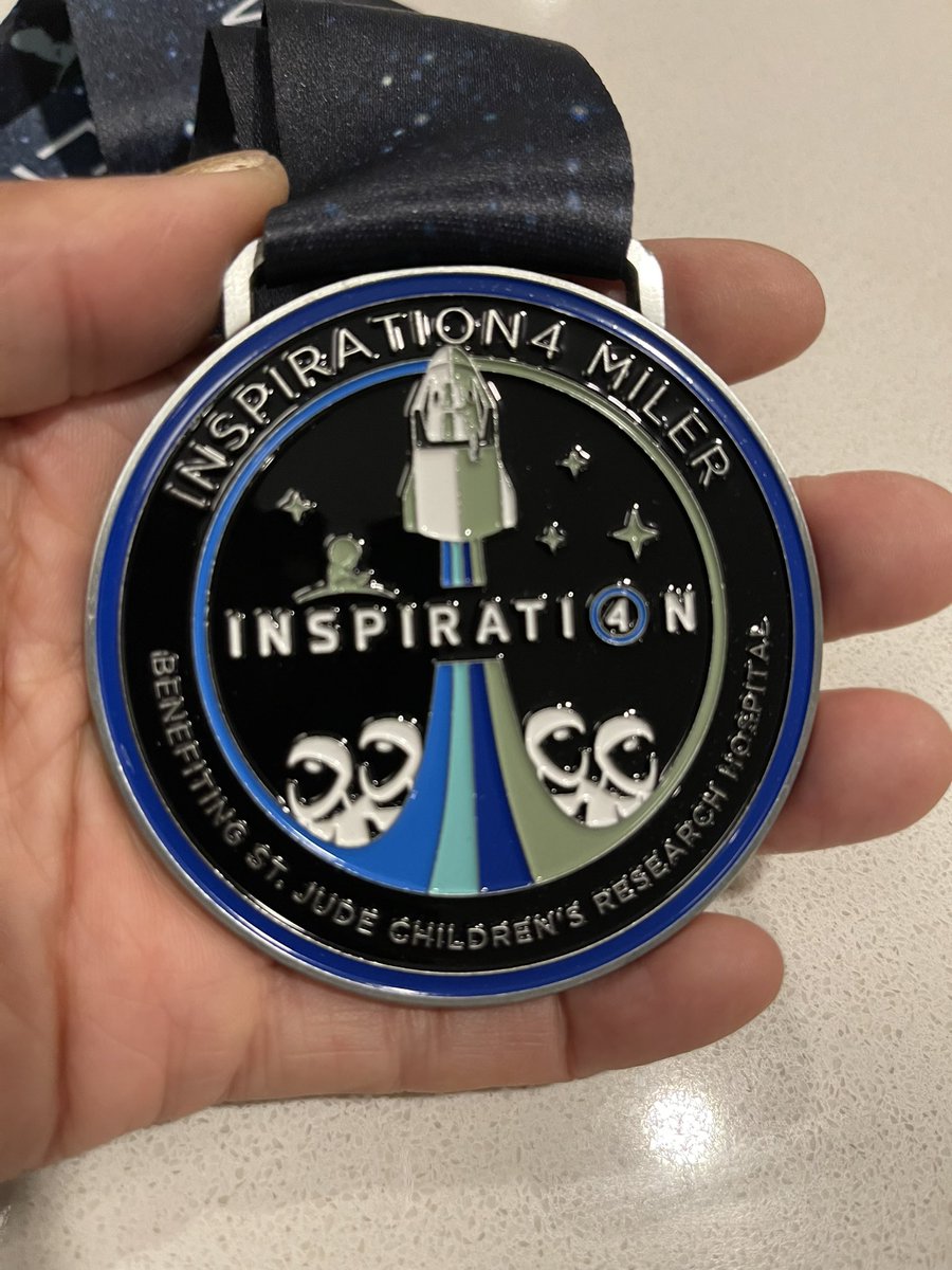 DrSianProctor's tweet photo. Completed my @inspiration4x 4-miler for @StJude and just opened my swag mail with my medallion. Pretty cool souvenir. https://t.co/wTdj4Zy9Sk