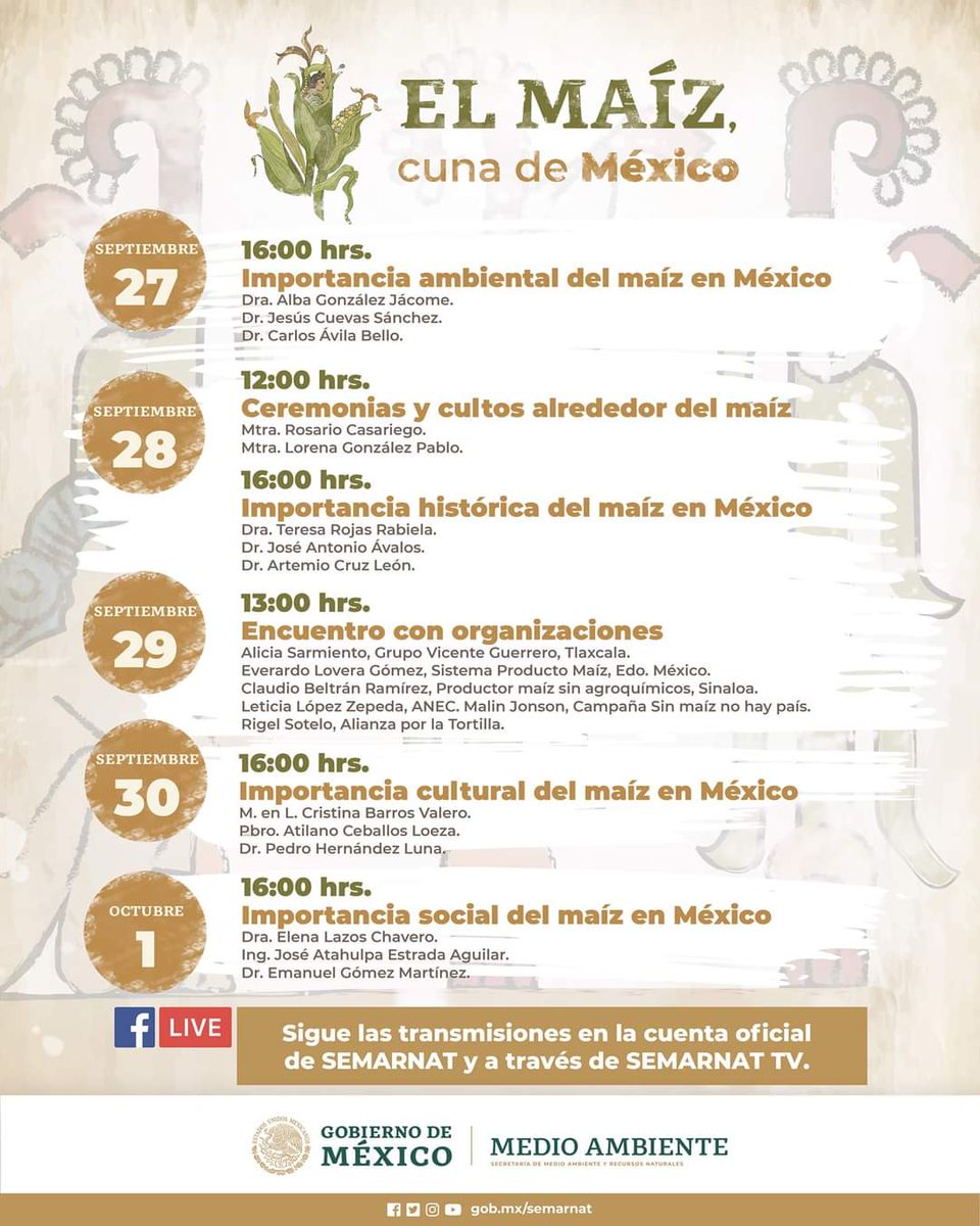 CONAFOR's tweet photo. Uno de los ejes de la alimentación nacional es el maíz 🌽, cuyo día se conmemora el próximo 29 de septiembre. Por ello organizamos algunas actividades 🇲🇽. 

Te compartimos el programa 👇🏼  

#MaízSustentoDeVida
#Maíz
#SomosMedioAmbiente https://t.co/8bgSbTPP87