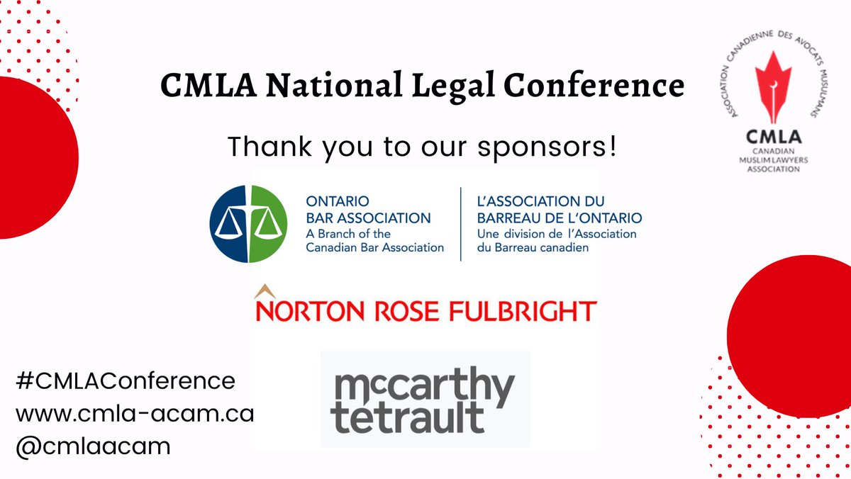 CMLAACAM's tweet image. Thank you to our sponsors this year! @NLawGlobal @OBAlawyers and @McCarthy_ca Your support for this conference means a lot! #CMLA #CMLAConference