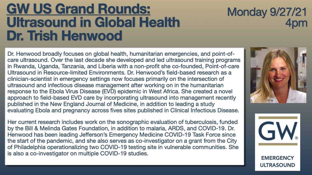 So excited for GW Ultrasound Grand Rounds Visiting Professor <a href="/DrTrishHenwood/">Trish Henwood</a> who’s speaking to us about Global Ultrasound. Looking forward to some amazing pearls! <a href="/GWEMresidency/">GW EM Residency</a> <a href="/gwemfem/">GWEMFEM</a> <a href="/GWSMHS/">GW SMHS</a> #POCUS