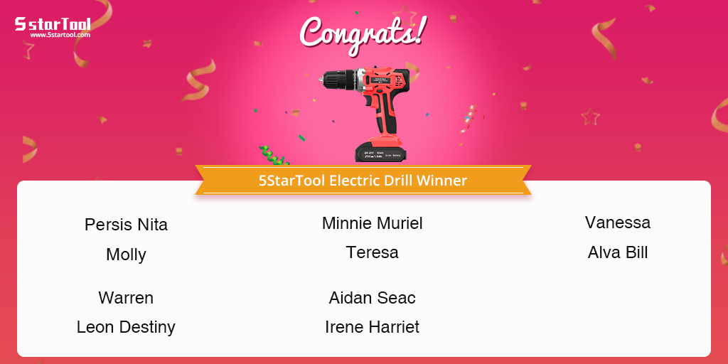 5startool's tweet photo. The winners of the 5StarTool Electric Dril have been announced. You can check out the details of the winners on our website. https://t.co/5YnVlcaw1q