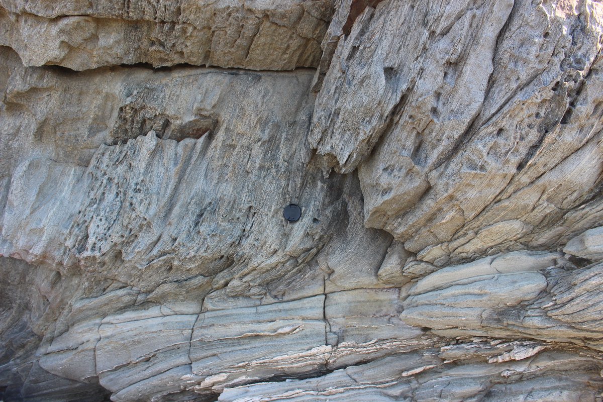 melaniefinch_'s tweet photo. Day 93: Zooming into folds rotated into a shear zone (image one is zoomed out and shows shear zone, image two is closer in, image three shows folds). From Cap de Creus, N Spain.
#100DaysofGeoscience https://t.co/1OEltnxdGY