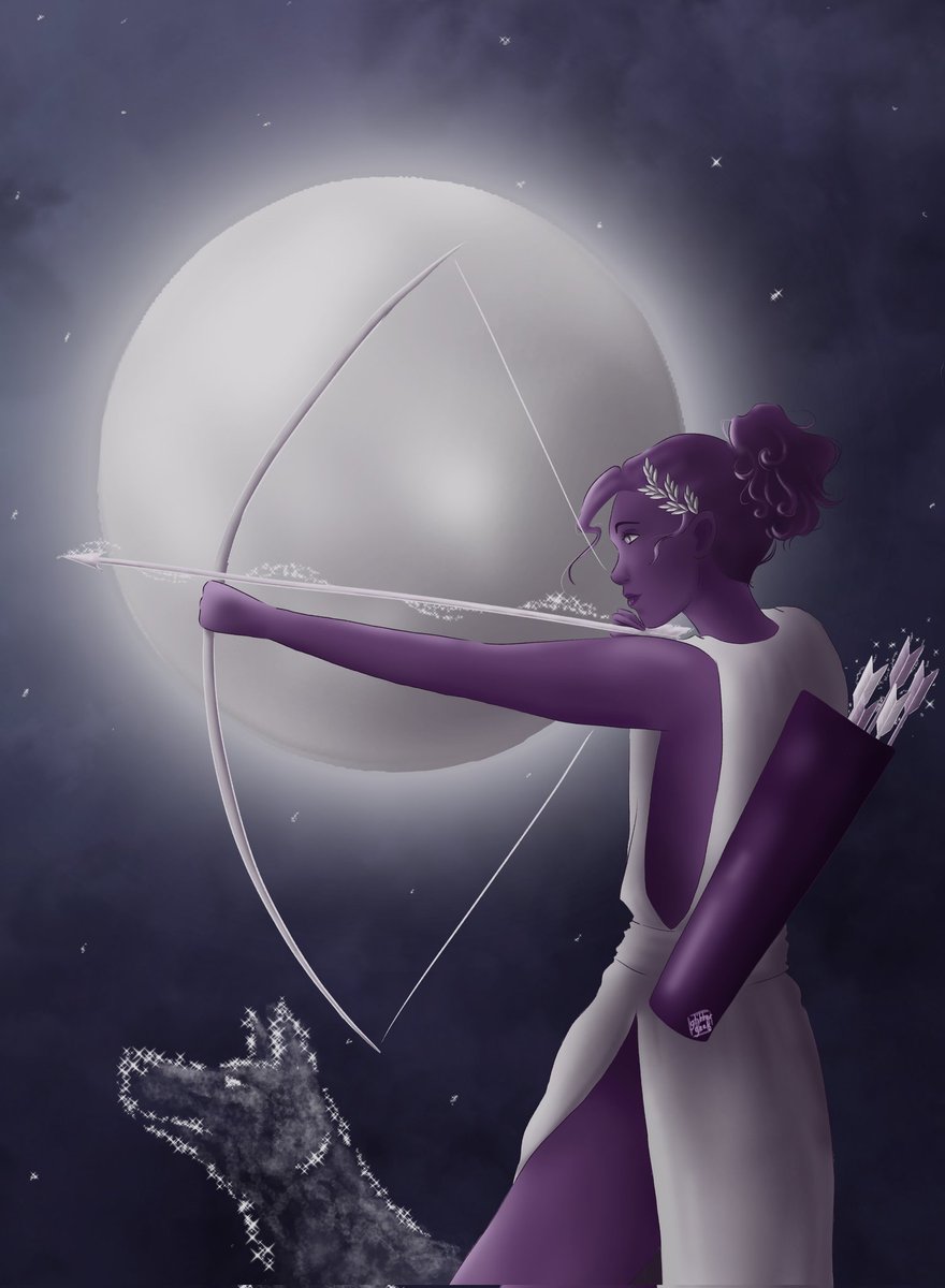 glittergeek87's tweet photo. Final week of #godsof_olympus with Artemis. I was inspired by @used_bandaid purple skinned Artemis from #loreolympus 
#loreolympusfanart #digitalart #mythology https://t.co/2IQAZ8EJFV