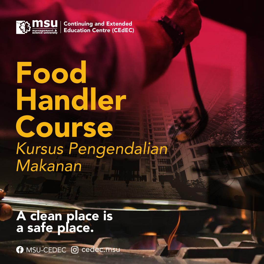 MSUmalaysia's tweet photo. Cleanliness is a major factor in preventing food-borne illness. Having the Food Handling Certificate will make you a certified food handler by KKM, as well as protects your customers from health risks.

REGISTER NOW▶️https://t.co/NOFcFkTU48

#MSUmalaysia
@msucedec https://t.co/AmF9vRjDCS
