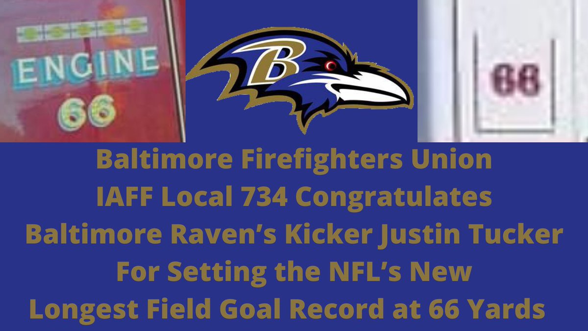 BCFDL734's tweet photo. The @BCFDL734 congratulates @jtuck9 on his record breaking, and game winning, 66 yard kick. Celebrate with us at @GamedayFire for #MNF on 10/11/2021! https://t.co/AaiKrgBXgV