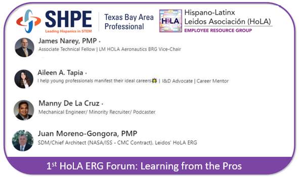 SHPETBAC's tweet photo. You are all invited to our conversation with James Narey, Aileen A. Tapia, Manny De La Cruz, and Juan Moreno-Gongora.

Date: Tuesday, September 28
Time: 11:30 am - 1:00 pm Central

https://t.co/LYNvkR1gxn

#shpefamilia @shpe_region5 https://t.co/uGJ7jfBOGP