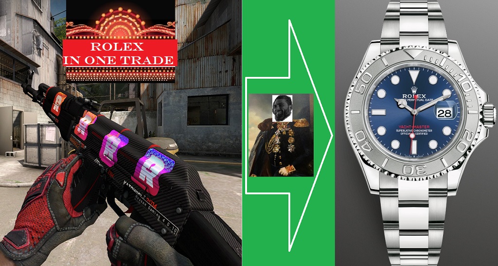 BigBlackholeski's tweet image. How to make a #rolex in a single #csgo trade?

#blackholeguides #katowice2014

This deal happened in May, but the principle applies now more than ever, as there are lots of undervalued high tier items available on market🚀

Special thanks to Mr. @erupT_cs 🇧🇷
feat. Mr. @__PR1D3__