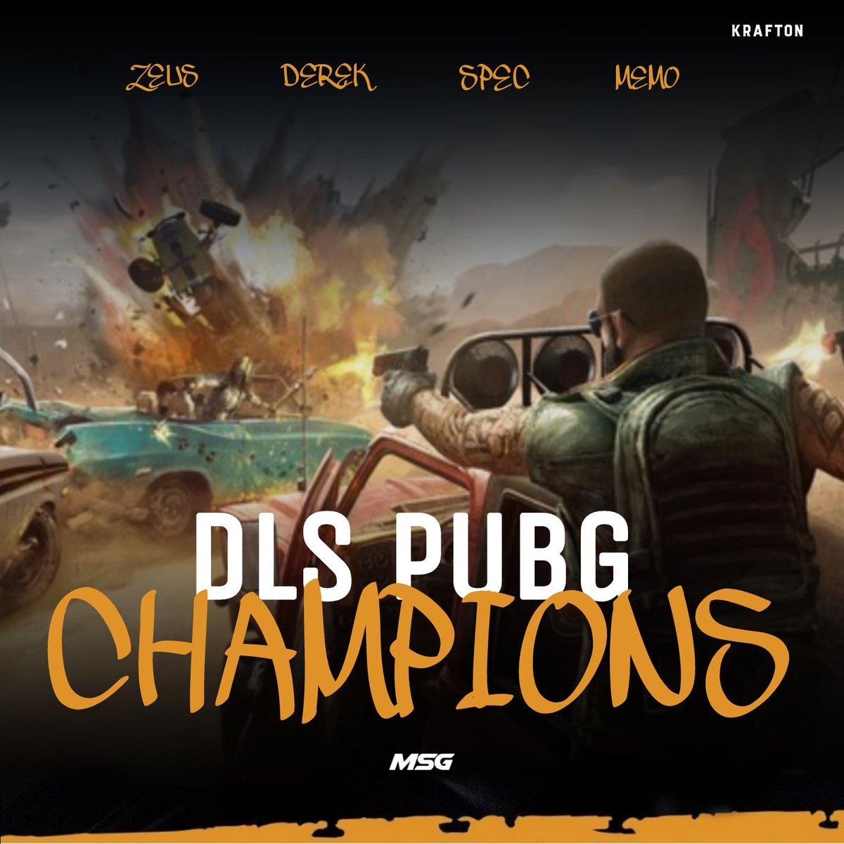 MSGEclub's tweet photo. What a crazy night for the MSG PUBG squad! Amazing 1v3 clutch from our talented and only @NotDerekk! Another chicken dinner and another title to #MsgUp! WE'RE THE DLS PUBG Champions ππͺπ https://t.co/XJlBHYxpTo