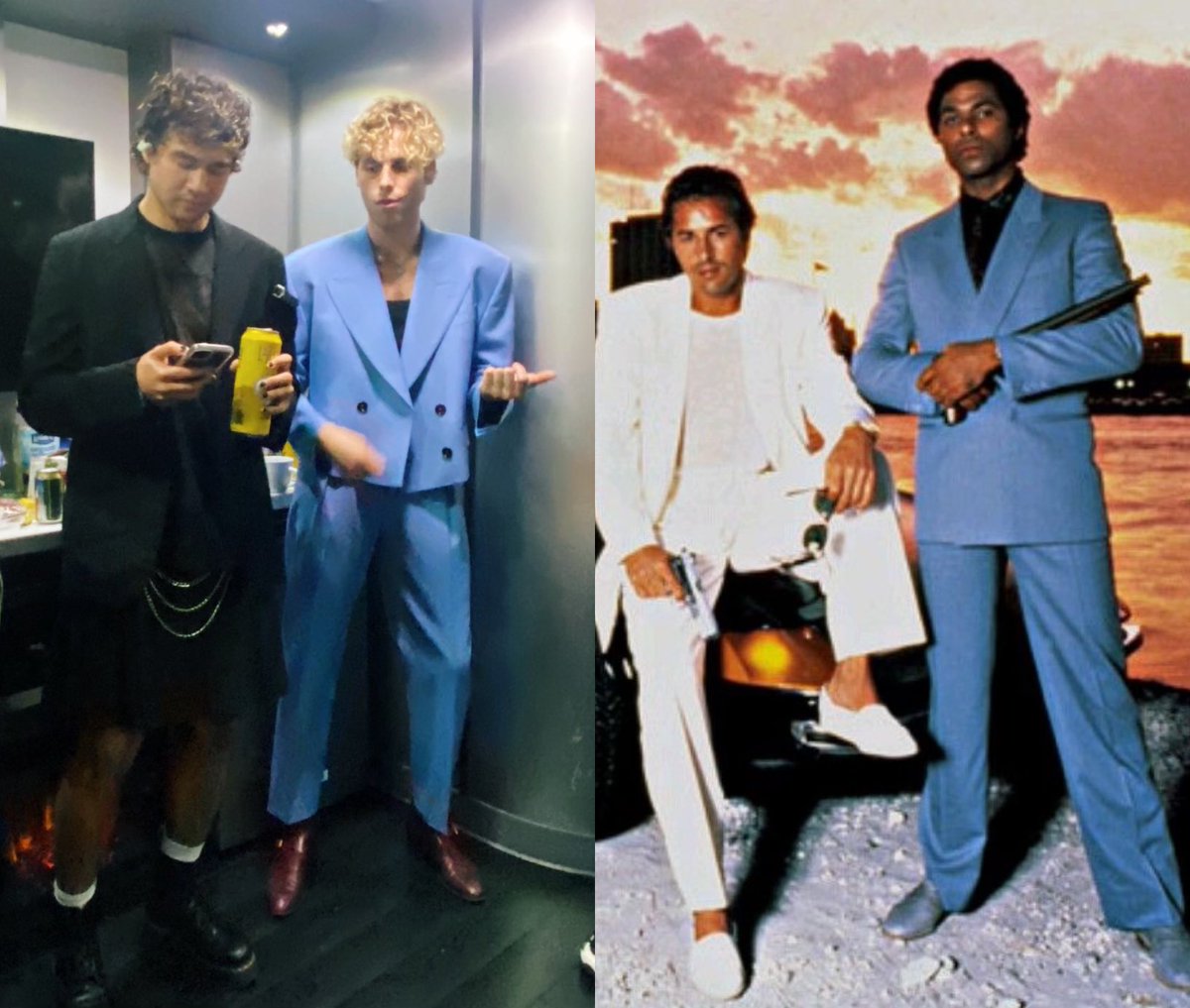 Luke5SOS's tweet photo. felt amazing to come out of retirement last night dressed like Miami vice https://t.co/Un4BVx9N5B