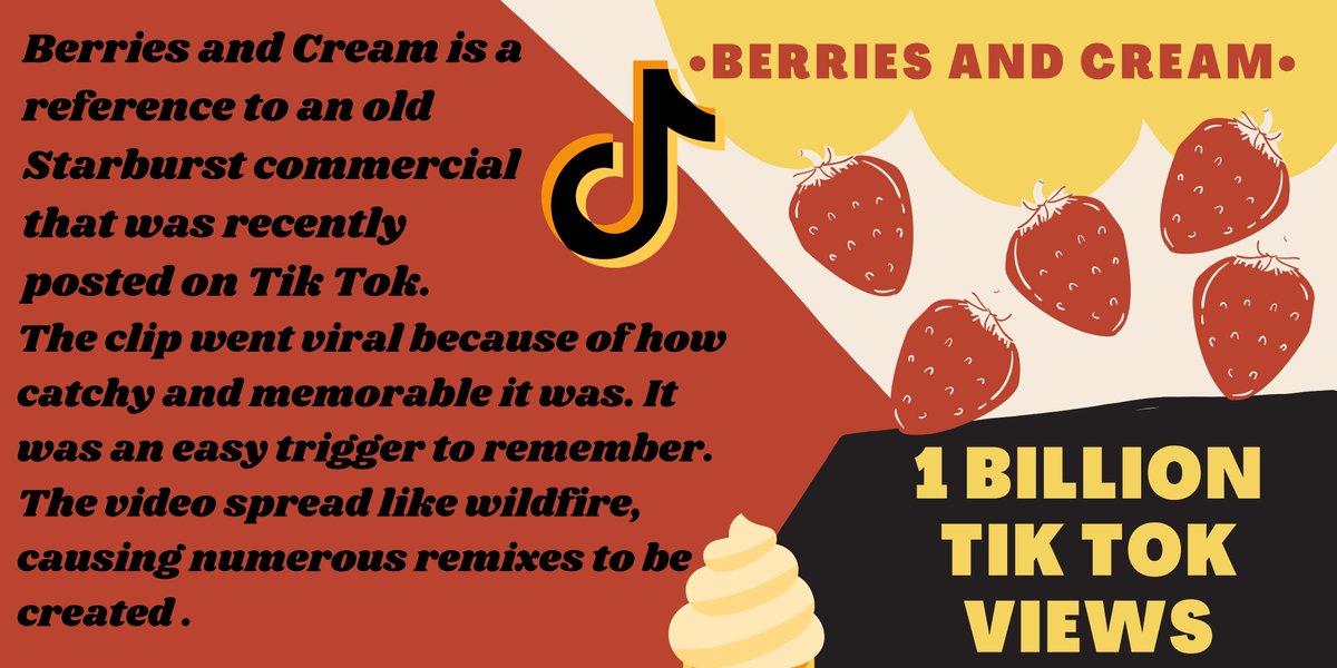 JMaddenPR's tweet photo. Ever have a jingle that you can't get out of your head? Tik Tok seems to be dealing with that now! The hashtag #BerriesAndCream has reached over a billion views after this old @Starburst commercial became an earworm! https://t.co/xgJt0b36b2 #TikTok #MimsPR https://t.co/Ft74k3gn3w