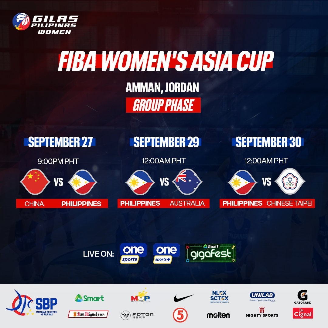 officialSBPinc's tweet photo. Support our Gilas Pilipinas Women team at the FIBA Women's Asia Cup 2021 in Amman, Jordan!
September 27, 9pm (MON) - vs China
September 29, 12am (WED) - vs Australia
September 30, 12am (THU) - vs Chinese Taipei https://t.co/CfY1aaMmVd