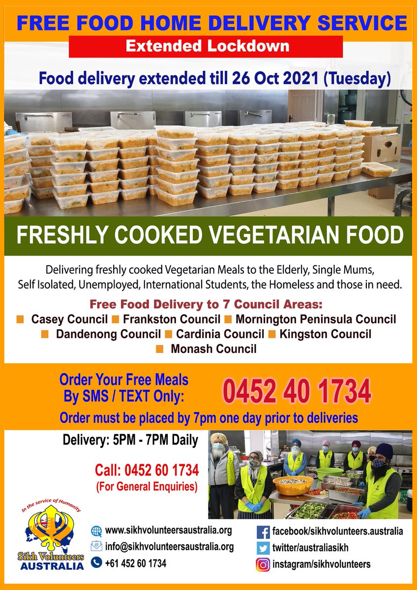 AustraliaSikh's tweet photo. Free Food Home Delivery service has been extended till 26 October 2021 https://t.co/DeNQVcV8Zf