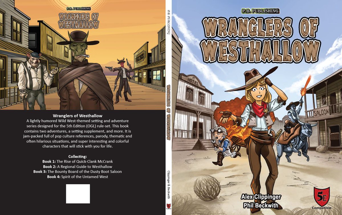 PhilBeckwithDnD's tweet photo. Wanna add some laughs and weirdness into your generic D&amp;D game?

Wranglers of Westhallow brings the Weird/Wild West to any generic fantasy setting with its hilarious ground zero event.

Link Here: https://t.co/AeXlJ5qBAv

#dnd #ttrpg #weirdwest https://t.co/gjRtp6hnHn