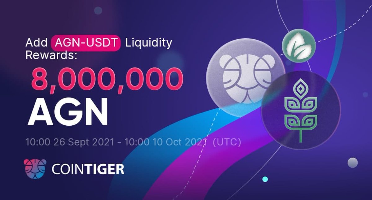 TheMintSwap's tweet photo. 🎉CoinTiger &amp; Mintswap &amp; AGN Joint Event .AGN Liquidity Provider will Split 8,000,000 AGN Rewards 

🎁 AGN Liquidity Provider will Split 8,000,000 AGN Rewards 

🔥Details：https://t.co/ZyxNE20spv https://t.co/A2scBZjQda