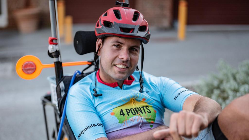 strokefdn's tweet photo. Tommy @4PointsAus, is clocking some major wins in his goal to raise awareness of stroke and inclusivity across Australia. Last week his face was splashed across WA news sites from Margaret River to Broome. https://t.co/EO1TNNZTuo #4pointsaus https://t.co/OXYVs5ZrYU