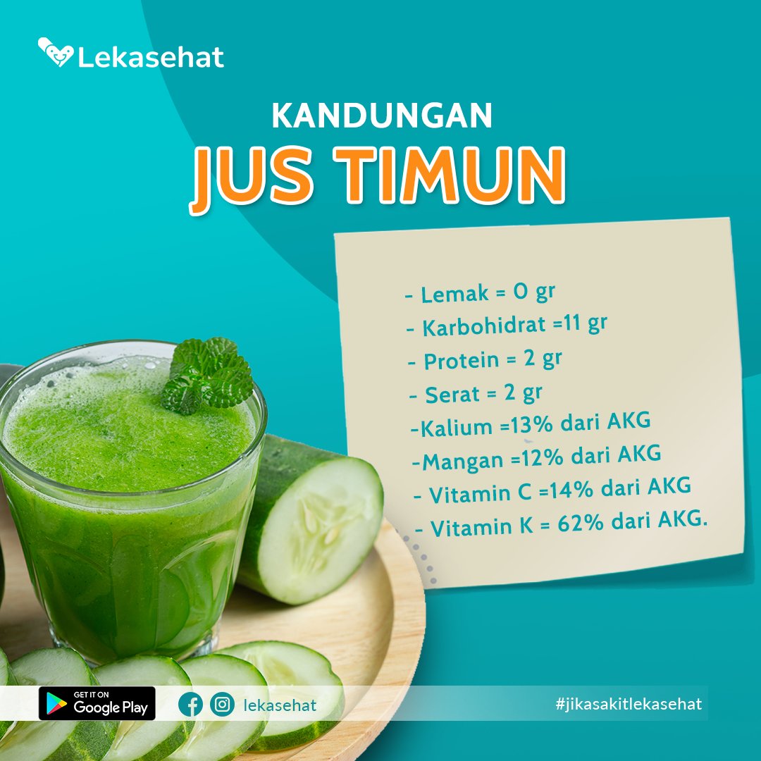 Lekasehat_id's tweet photo. Selain timun bagus digunakan untuk menjadi bahan produk kecantikan dan skincare.
ternyata timun di jus memiliki kaya akan manfaat loh sobat Lesi, salah satunya adalah dapat menhidrasi tubuh. 

Apa saja ya manfaat yang lain pada jus timun? yuk cek disini! https://t.co/ChkWQQJ9i0
