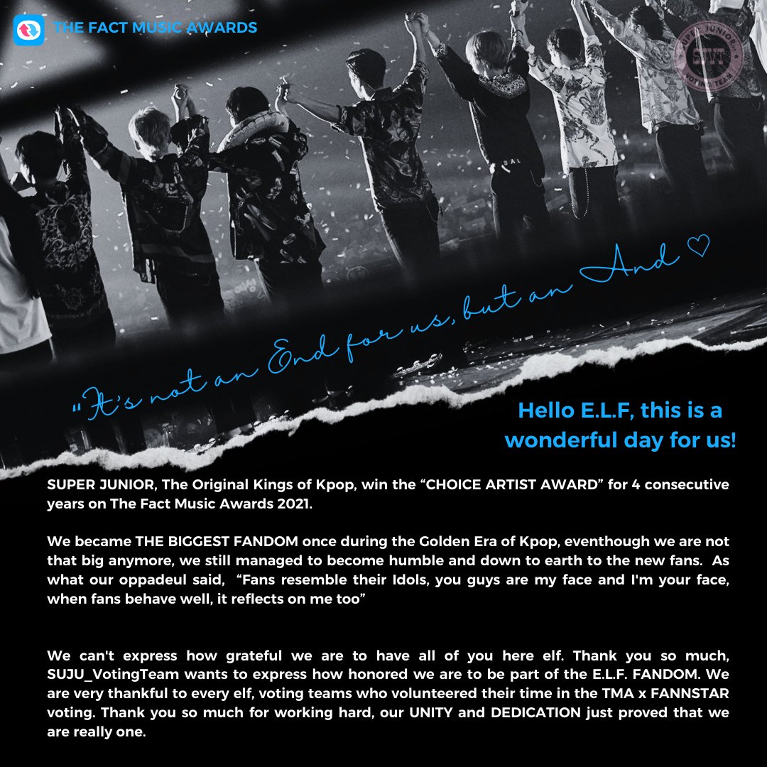 SUJU_VotingTeam's tweet photo. “Work hard in Silence and Let your Sucess be the Noise”

We sincerely thank every E.L.F who worked hard in this voting.

Congrats to @SJofficial for winning the “Choice Artist Award” 4 years in a row 🎉💙

The Crown Stays with SJ
#SUPERJUNIOR_TheLastManStanding @SJofficial https://t.co/E90PbLu5MV