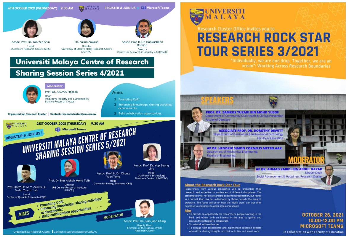 ClusterUm's tweet photo. Researchers, University faculty staff, students are welcomed to attend. 

Any enquiries please contact at researchcluster@um.edu.my https://t.co/6V3g7vdmkZ