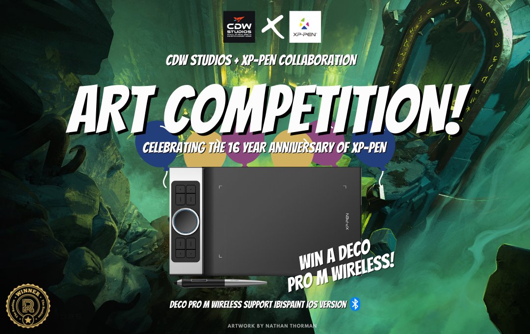 CDWStudios's tweet photo. @CDWStudios and @xppen_anz are collaborating to celebrate XP-Pen’s 16th Anniversary with an art competition! A winner will receive a Deco Pro M Wireless https://t.co/ebIjjbevAR our website for more info: https://t.co/FE6gZXzQf6 #xppenanz #cdwxppen #competition #art #illustration https://t.co/NqMlVGgduE