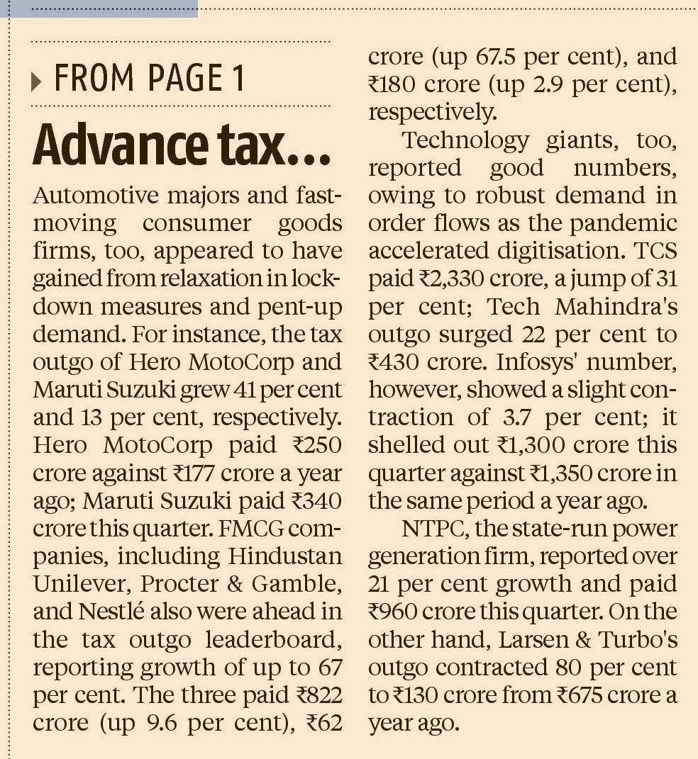 MAPATWARDHAN's tweet photo. Tata Steel, ONGC lead surge in advance tax
#India #Equities #Listed #Firm #companies #Advance #Tax #Q2FY22 #earning #prospect #outlook #IT #payment #TataSteel #ONGC #PNB #CanaraBank #TCS #SBI #LIC #markets https://t.co/9HbIEpsLJb